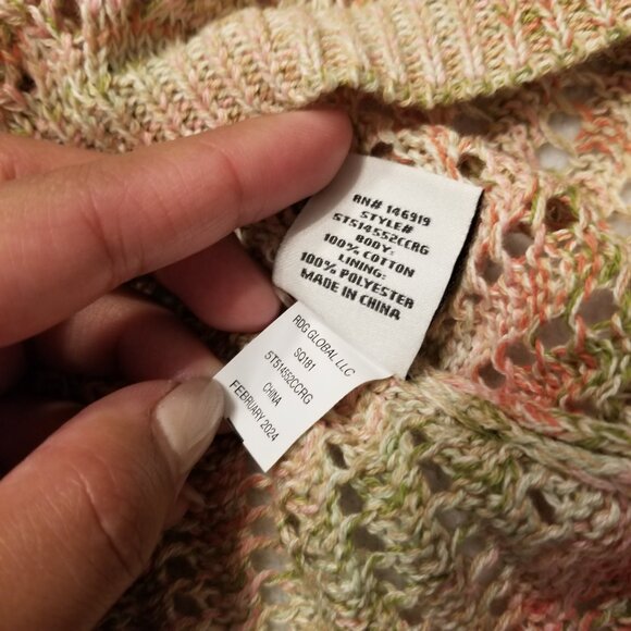 100% Cotton Crochet Knit Bodycon Dress Pink/Green/Beige Maxi Long Medium NWT C&C - Picture 8 of 11